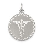 Sterling Silver Rhodium-plated Caduceus Disc