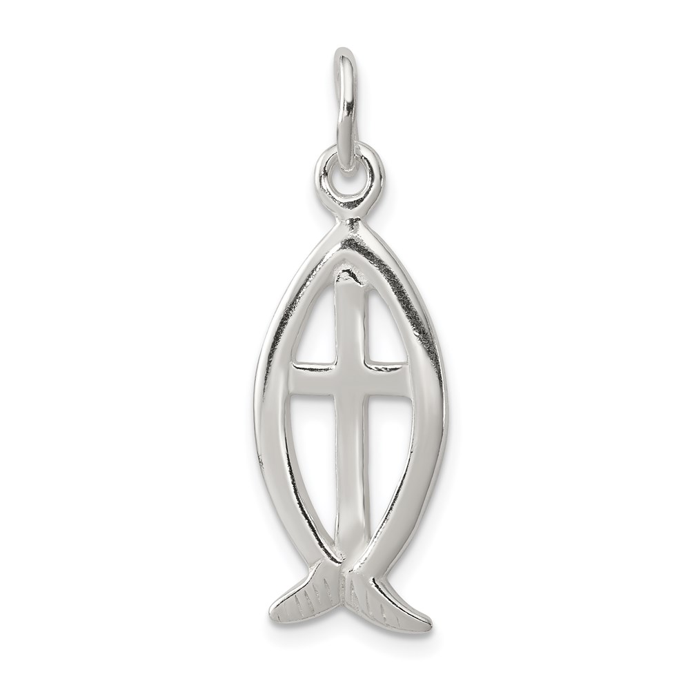 QC1996.jpg Sterling Silver Ichthus Fish Cross Charm - Image 1