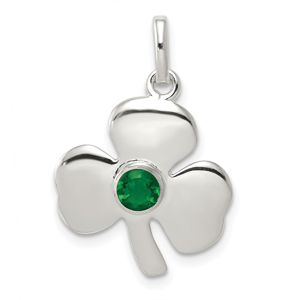 QC2005.jpg Sterling Silver Clover with Green Glass Charm - Image 1