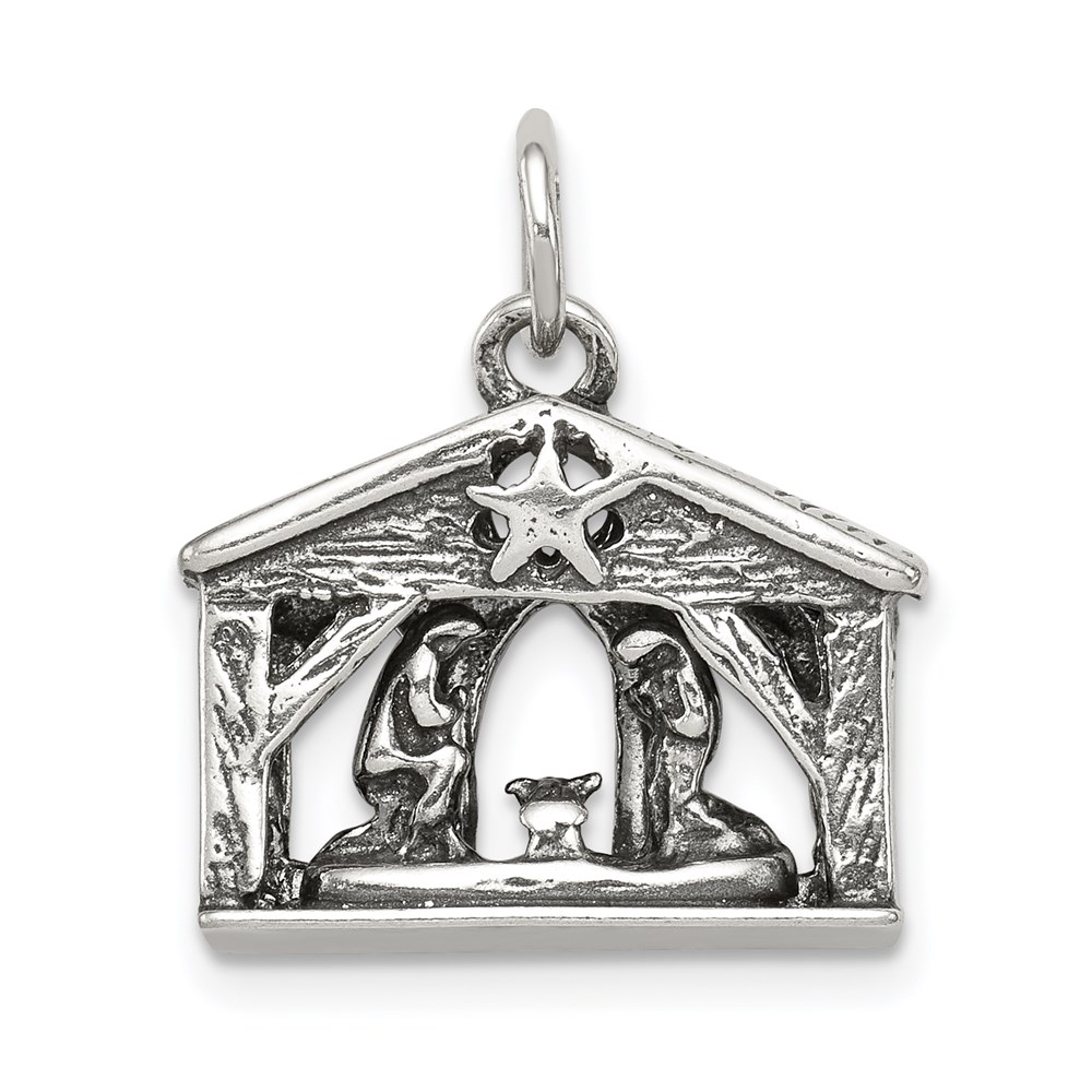 QC202.jpg Sterling Silver Antiqued Manger Charm - Image 1