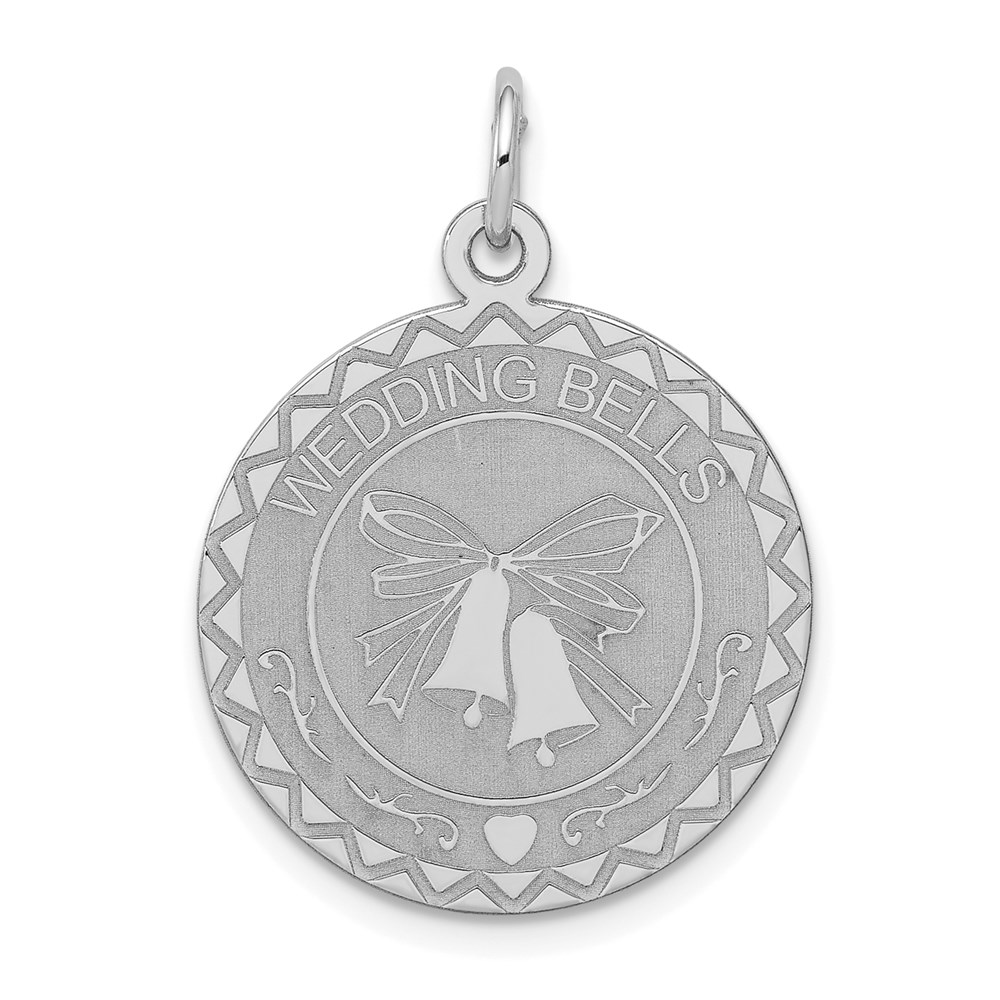 QC2077.jpg Sterling Silver Rhodium-plated Wedding Bells Disc Charm - Image 1