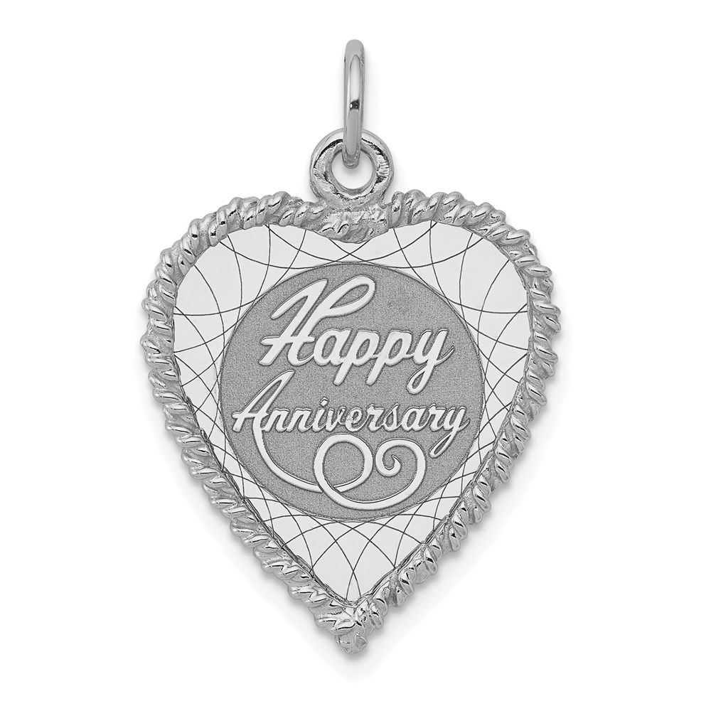 QC2270A.jpg SS Rh-plt Happy Anniversary Polished Front/Satin Back Disc Charm - Image 1