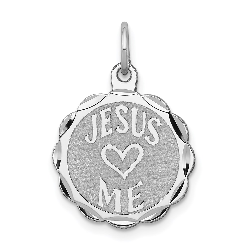 QC2412.jpg Sterling Silver Rhodium-plated Jesus Loves Me Disc Charm - Image 1