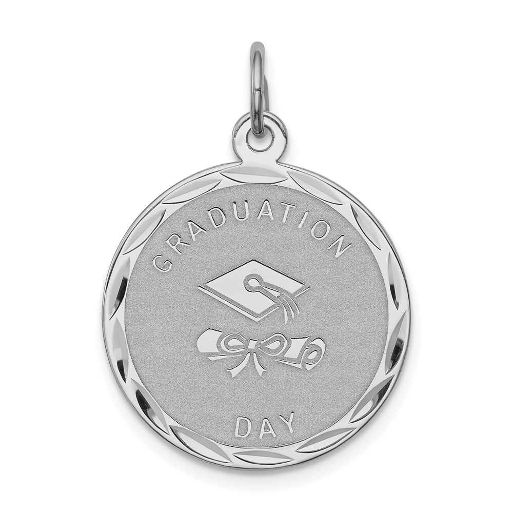QC2427.jpg Sterling Silver Rhodium-plated Graduation Day Disc Charm - Image 1