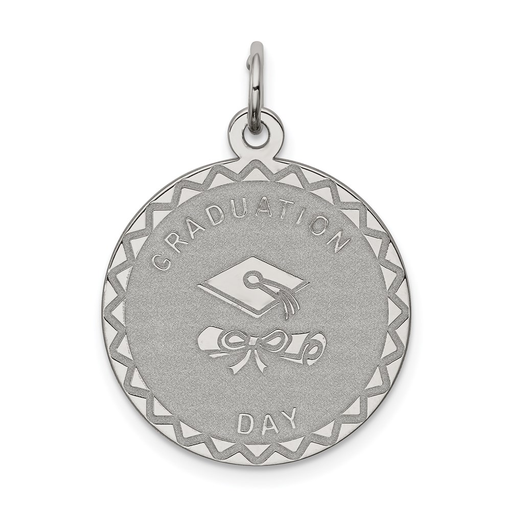 QC2433.jpg Sterling Silver Rhodium-plated Graduation Day Disc Charm - Image 1