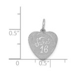 Sterling Silver Rhodium-plated Sweet Sixteen Heart Disc Charm - Image 4