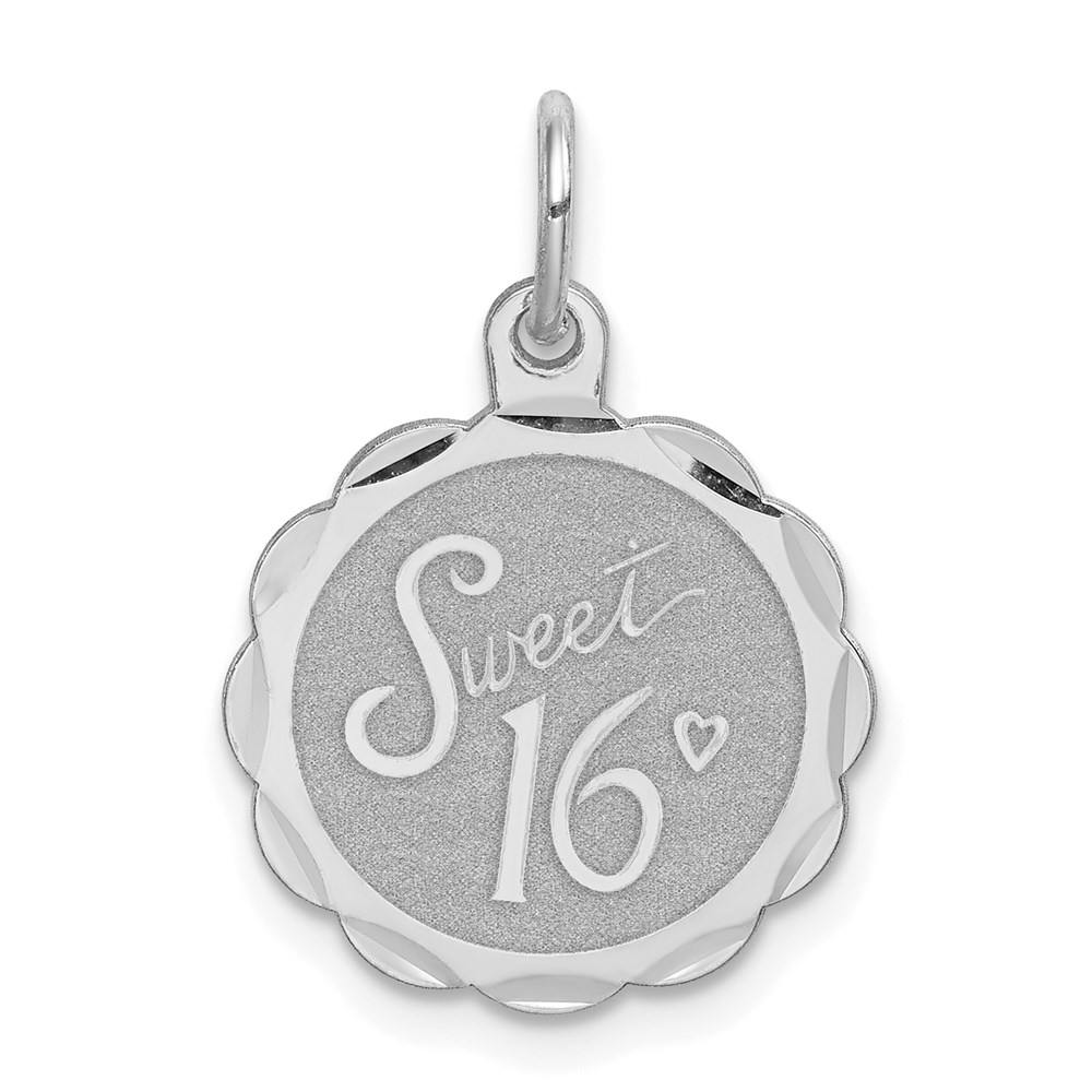QC2456.jpg Sterling Silver Rhodium-plated Sweet Sixteen Disc Charm - Image 1