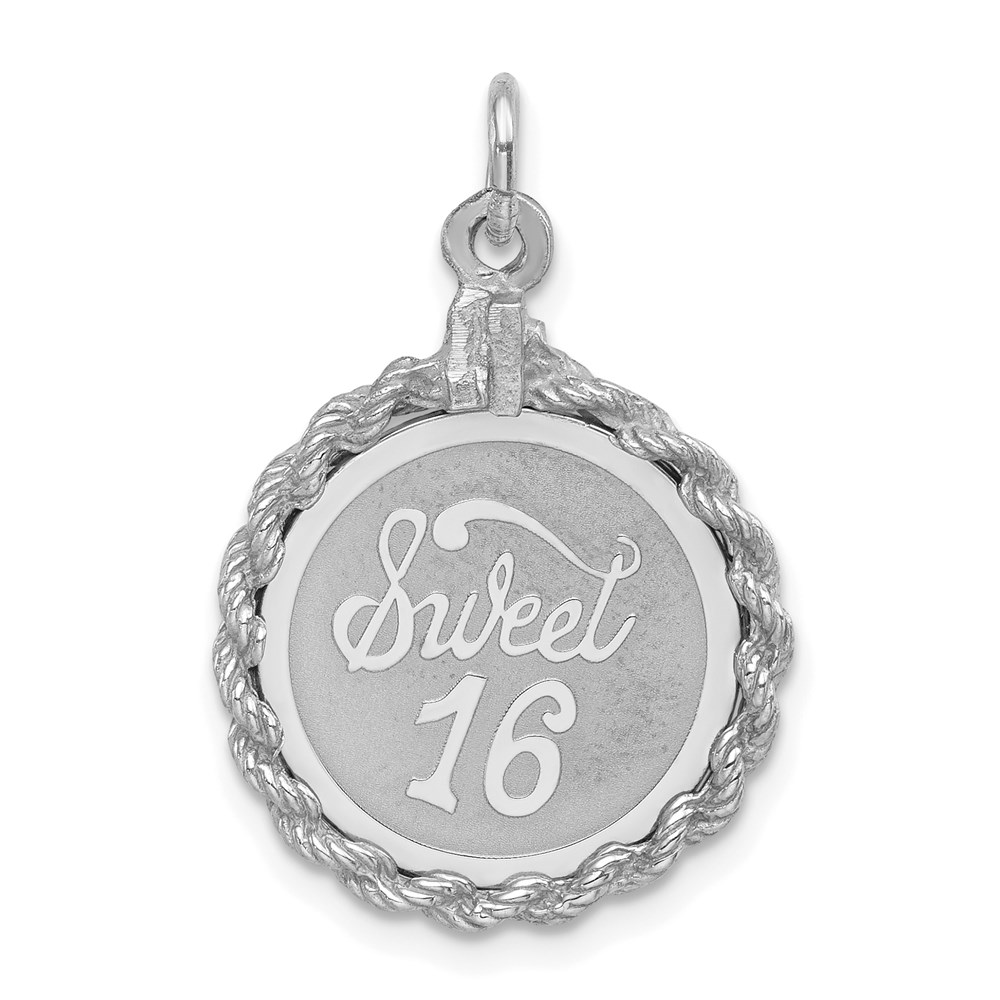 QC2458.jpg Sterling Silver Rhodium-plated Sweet Sixteen Disc Charm - Image 1