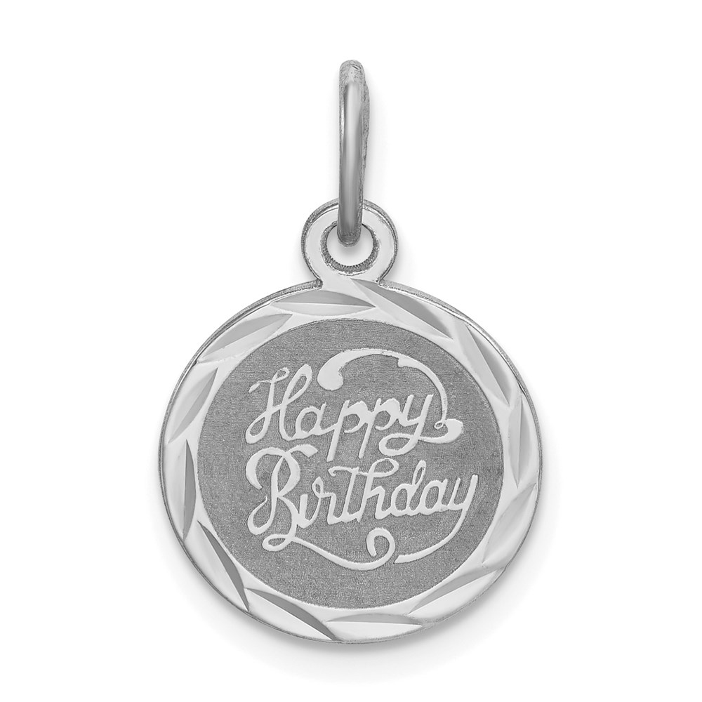 QC2465.jpg Sterling Silver Rhodium-plated Happy Birthday Disc Charm - Image 1