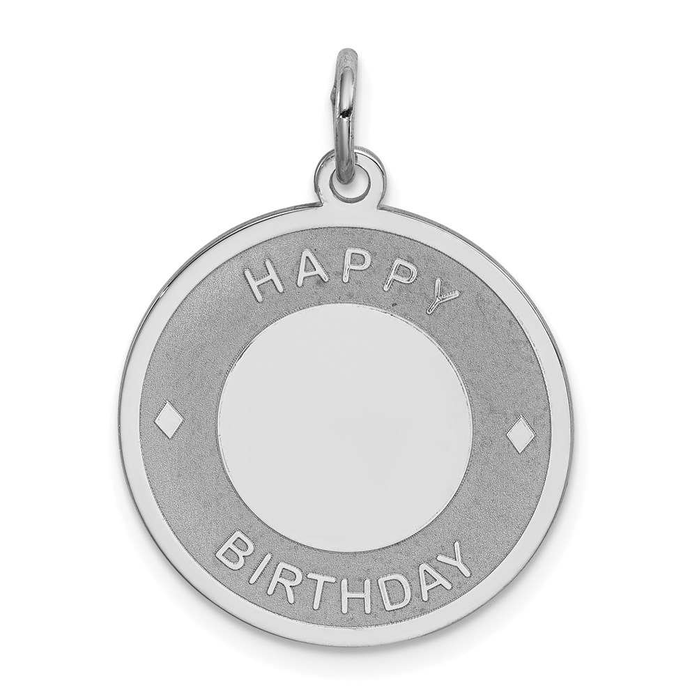 QC2474.jpg Sterling Silver Rhodium-plated Happy Birthday Disc Charm - Image 1