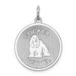 Sterling Silver Rhodium-plated Cocker Spaniel Disc Charm