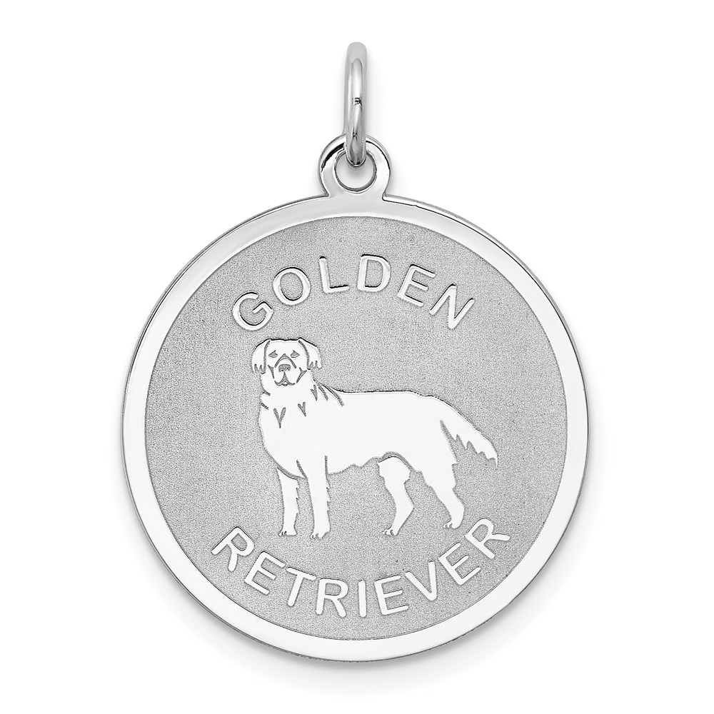 QC2688.jpg Sterling Silver Rhodium-plated Golden Retriever Disc Charm - Image 1