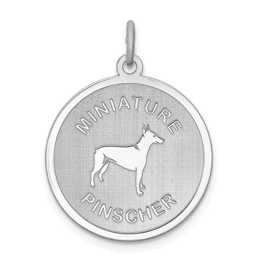 QC2695.jpg Sterling Silver Rhodium-plated Miniature Pinscher Disc Charm - Image 1