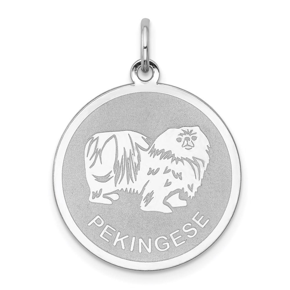 QC2696.jpg Sterling Silver Rhodium-plated Pekingese Disc Charm - Image 1