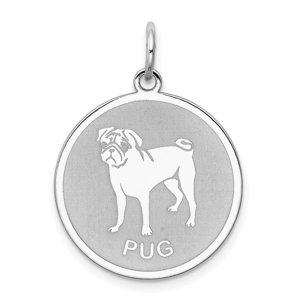QC2700.jpg Sterling Silver Rhodium-plated Pug Disc Charm - Image 1
