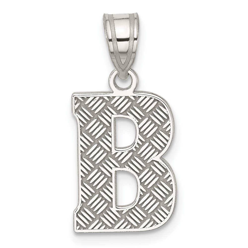 QC2762B.jpg Sterling Silver Rhodium-plated Letter B Initial Pendant - Image 1