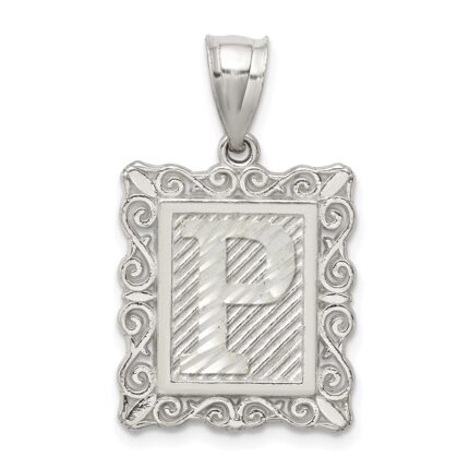 Sterling Silver Square Diamond-cut Letter P Initial Pendant