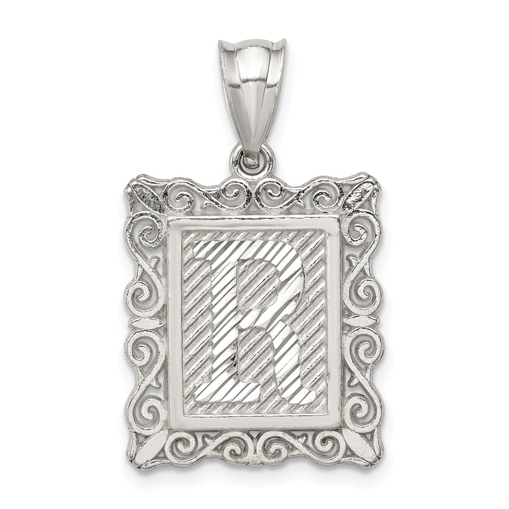 QC2770R.jpg Sterling Silver Square Diamond-cut Letter R Initial Pendant - Image 1