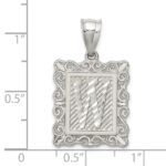 Sterling Silver Square Diamond-cut Letter W Initial Pendant - Image 3