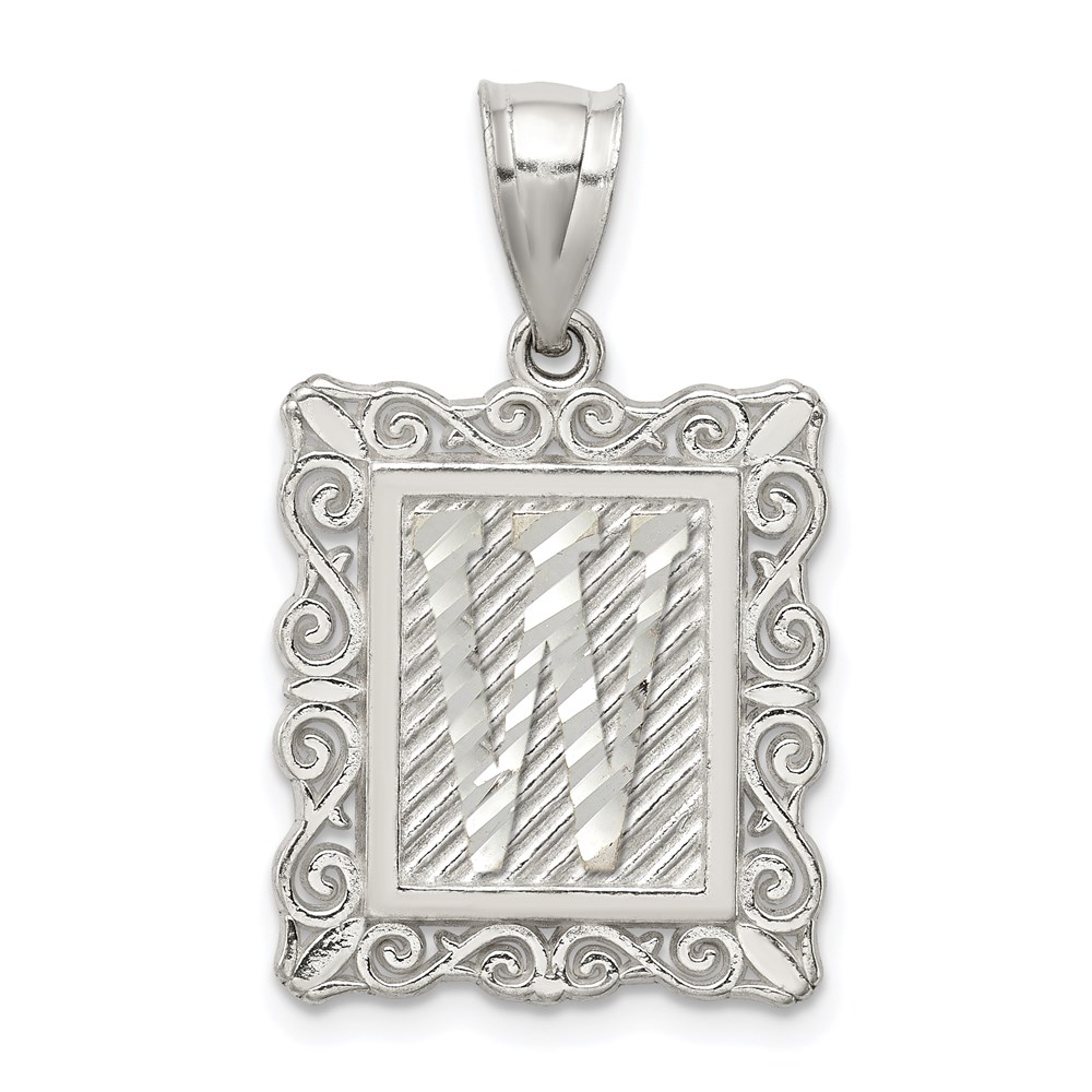 QC2770W.jpg Sterling Silver Square Diamond-cut Letter W Initial Pendant - Image 1