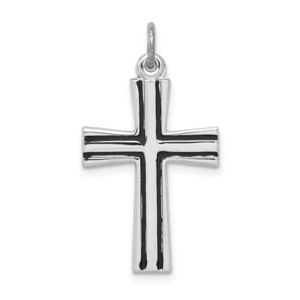 Sterling Silver Platinum-plated Enameled Latin Cross Charm