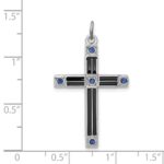 Sterling Silver Platinum-plated Enameled & Blue CZ Cross Pendant - Image 3