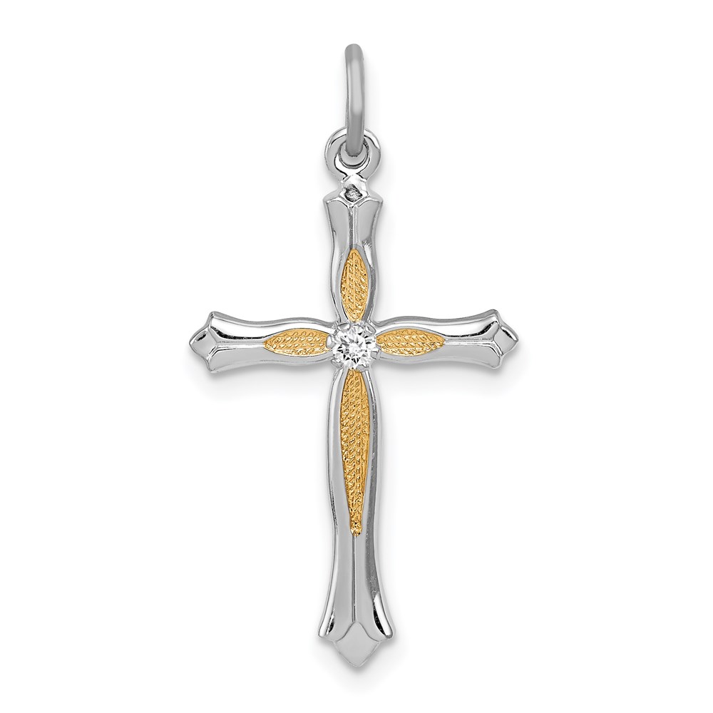 QC3304.jpg Sterling Silver Platinum-plated & Vermeil CZ Cross Pendant - Image 1