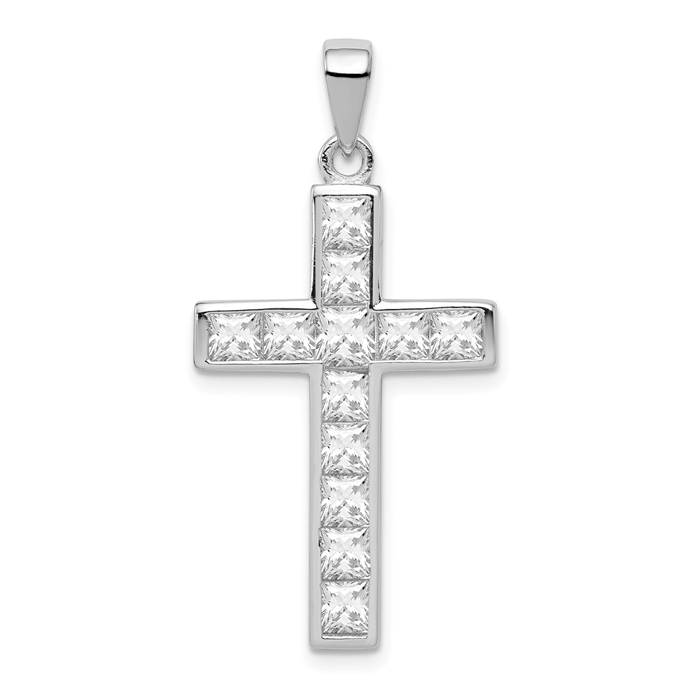 QC3306.jpg Sterling Silver Rhodium-plated CZ Cross Pendant - Image 1