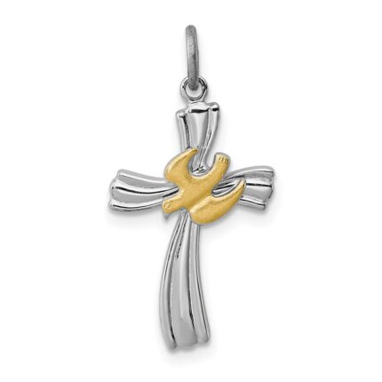 Sterling Silver Platinum-plated & Vermeil Dove Cross Charm