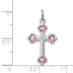 Sterling Silver Platinum-plated Pink Enameled Budded Cross Charm - Image 3