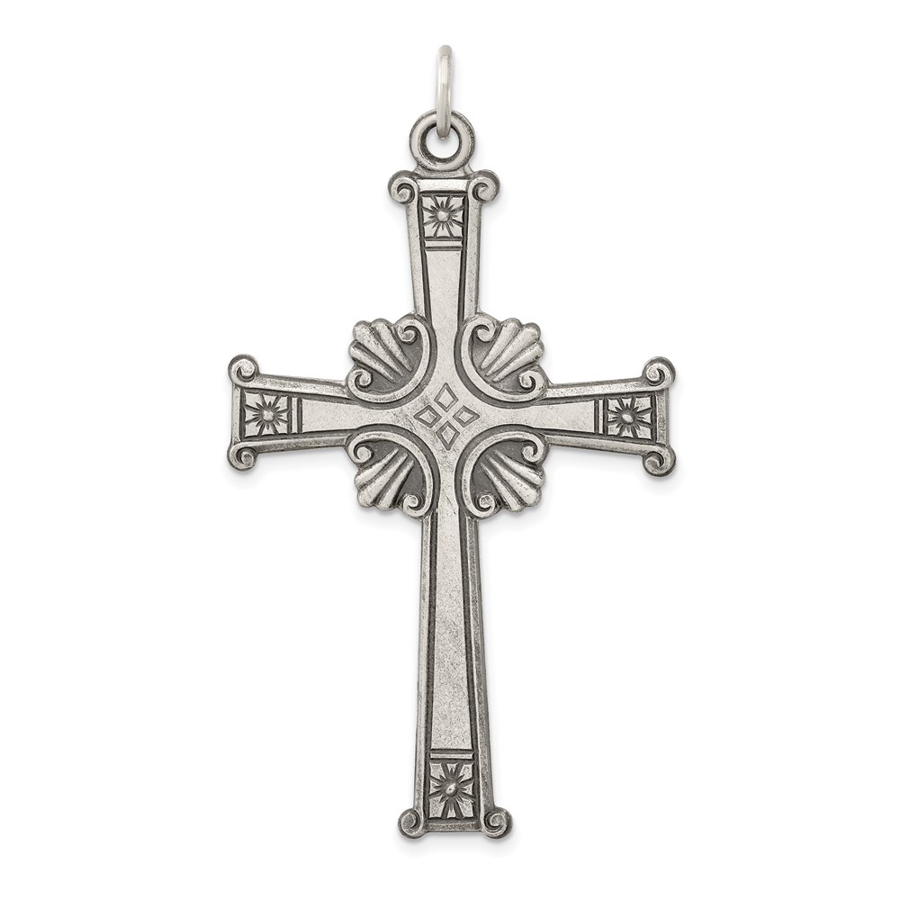 QC3361.jpg Sterling Silver Antiqued, Textured and Brushed Cross Pendant - Image 1
