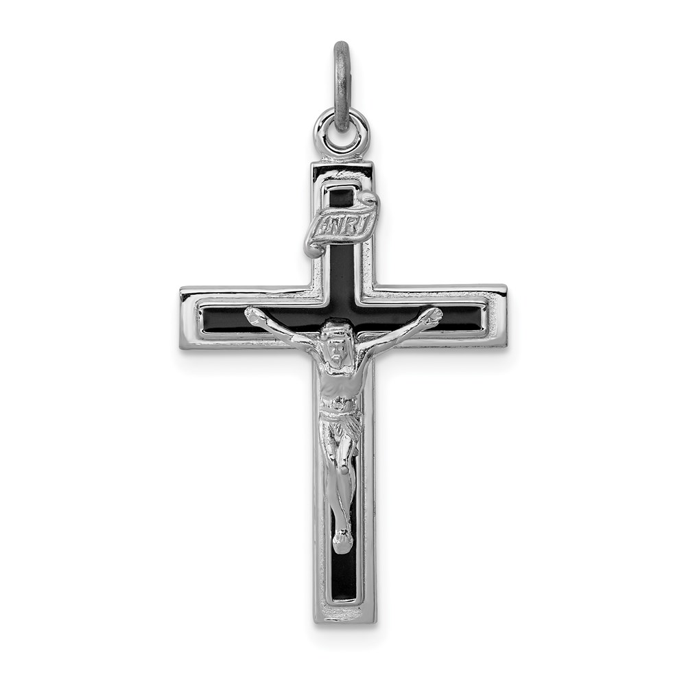 QC3399.jpg Sterling Silver Platinum-plated Enameled Crucifix Pendant - Image 1