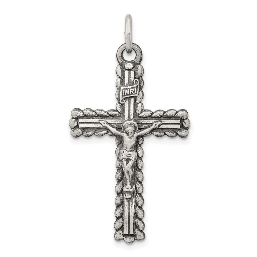 QC3404.jpg Sterling Silver Antiqued INRI Crucifix Pendant - Image 1