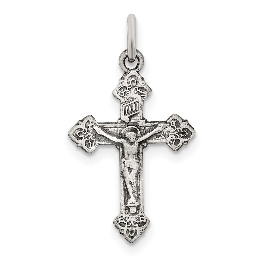 QC3408.jpg Sterling Silver Antiqued INRI Crucifix Pendant - Image 1