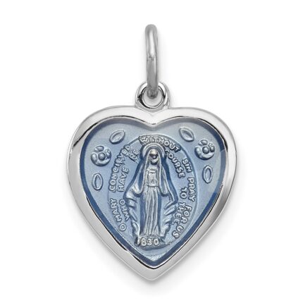 Sterling Silver Platinum-plated Miraculous Heart Medal