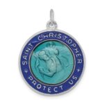 Sterling Silver Platinum-plated Enameled St. Christopher Medal