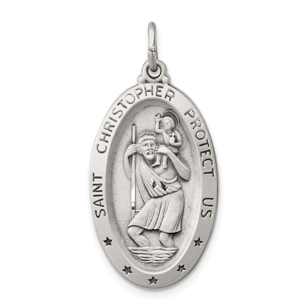 QC3550.jpg Sterling Silver Antiqued St. Christopher Medal - Image 1