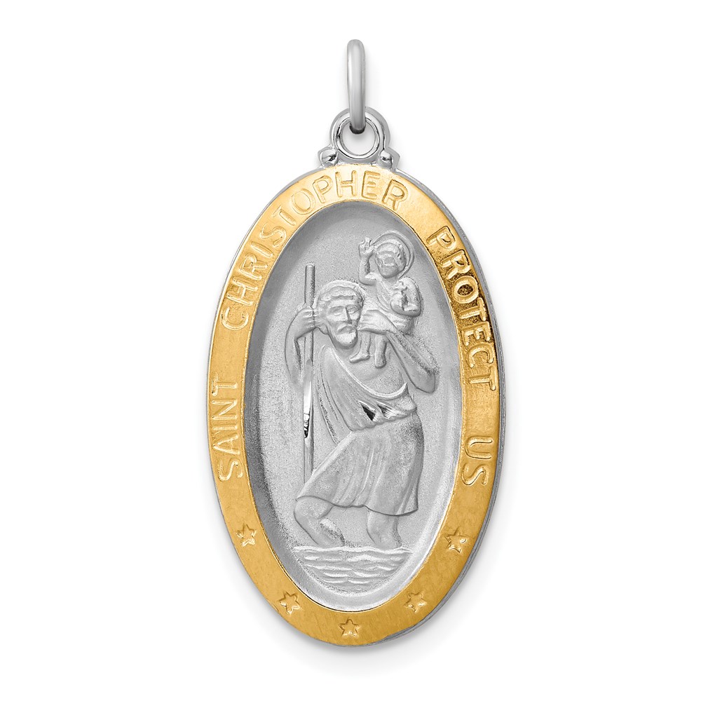 QC3551.jpg Sterling Silver Platinum-plated & Vermeil St. Christopher Medal - Image 1