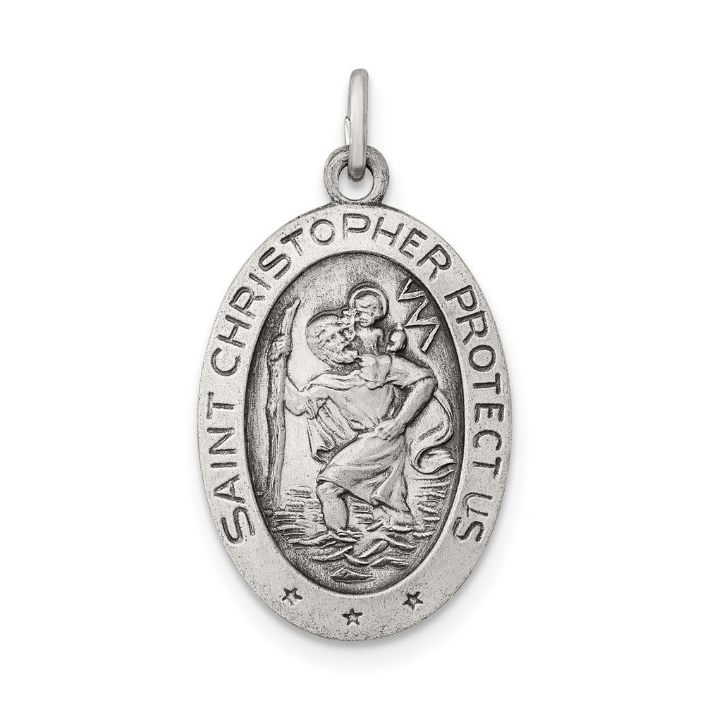 QC3556.jpg Sterling Silver Antiqued St. Christopher Medal - Image 1