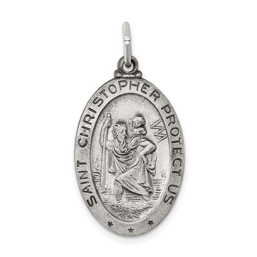 QC3557.jpg Sterling Silver Antiqued St. Christopher Medal - Image 1