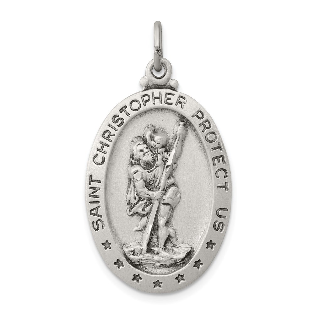 QC3560.jpg Sterling Silver Antiqued St. Christopher Medal - Image 1