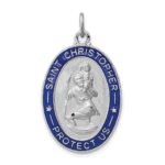 Sterling Silver Platinum-plated Enameled St. Christopher Medal