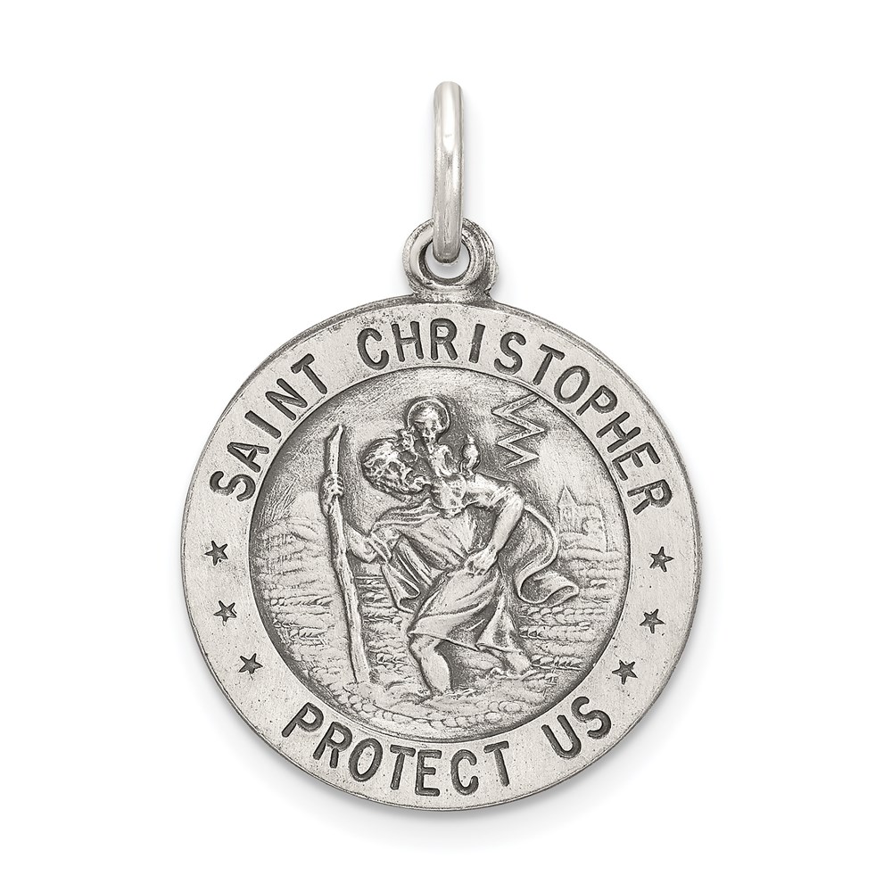 QC3571.jpg Sterling Silver Antiqued St. Christopher Baseball Medal - Image 1