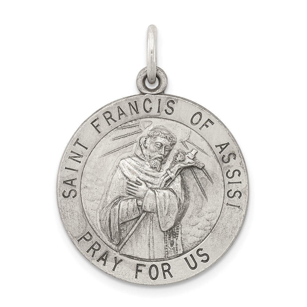 QC3586.jpg Sterling Silver Antiqued Saint Francis of Assisi Medal - Image 1