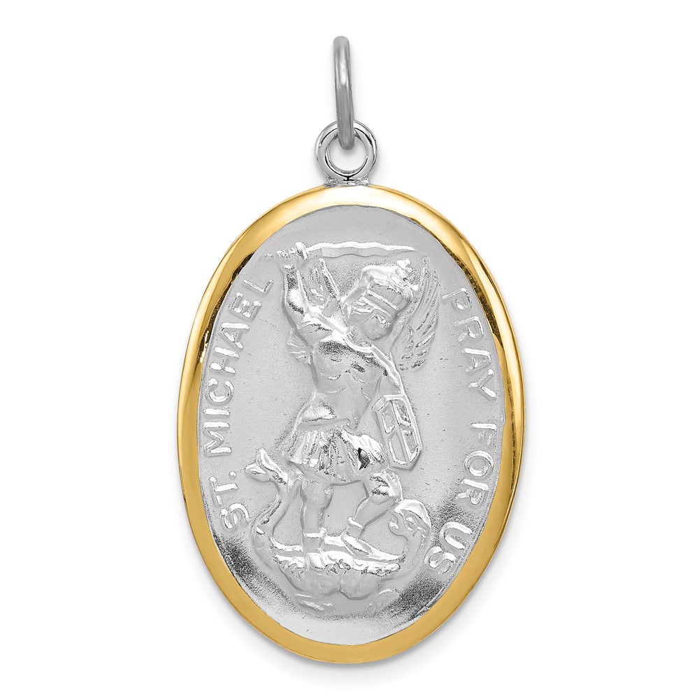 QC3616.jpg Sterling Silver Reversible Platinum-plated & Vermeil St. Michael Medal - Image 1