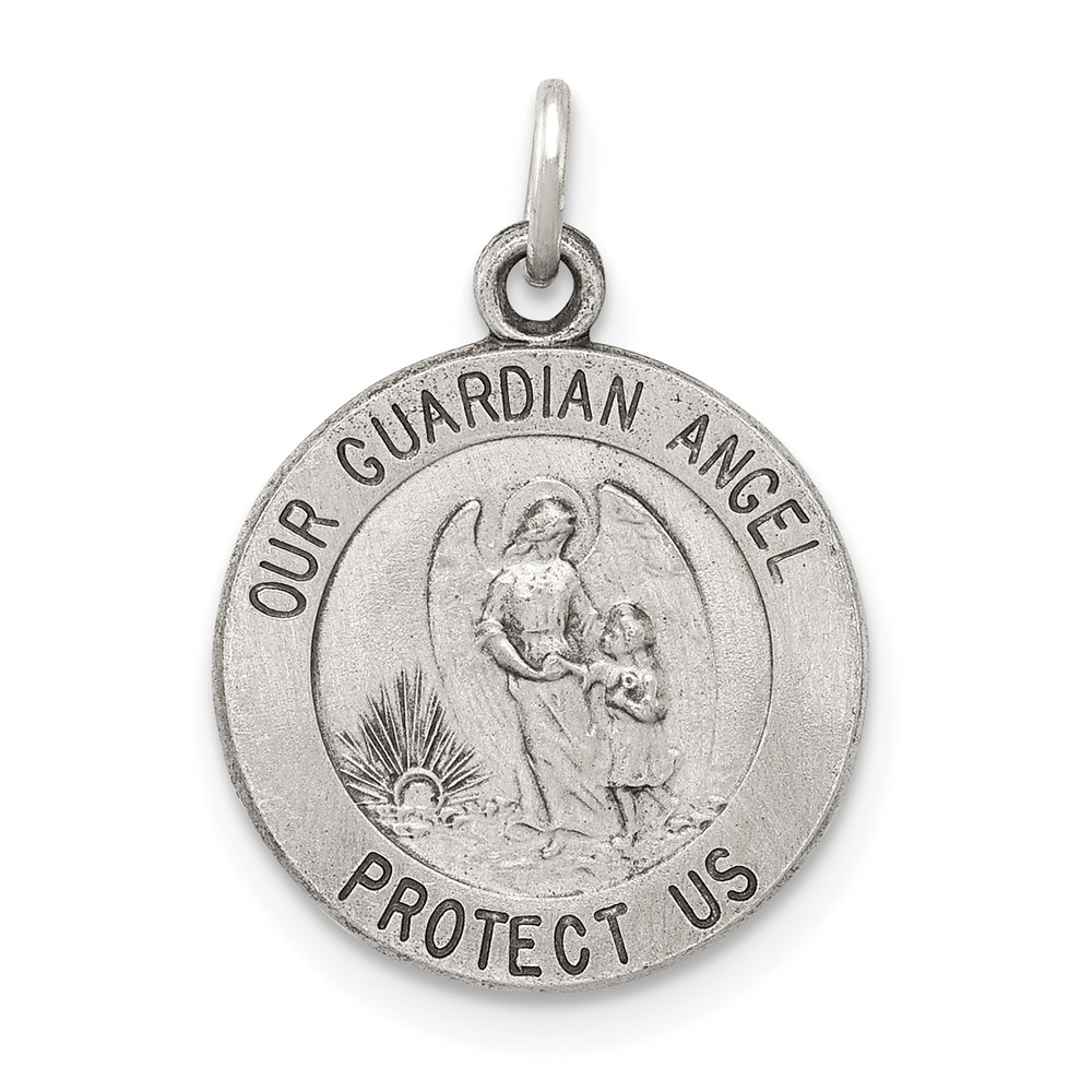 QC3625.jpg Sterling Silver Antiqued Guardian Angel Medal - Image 1