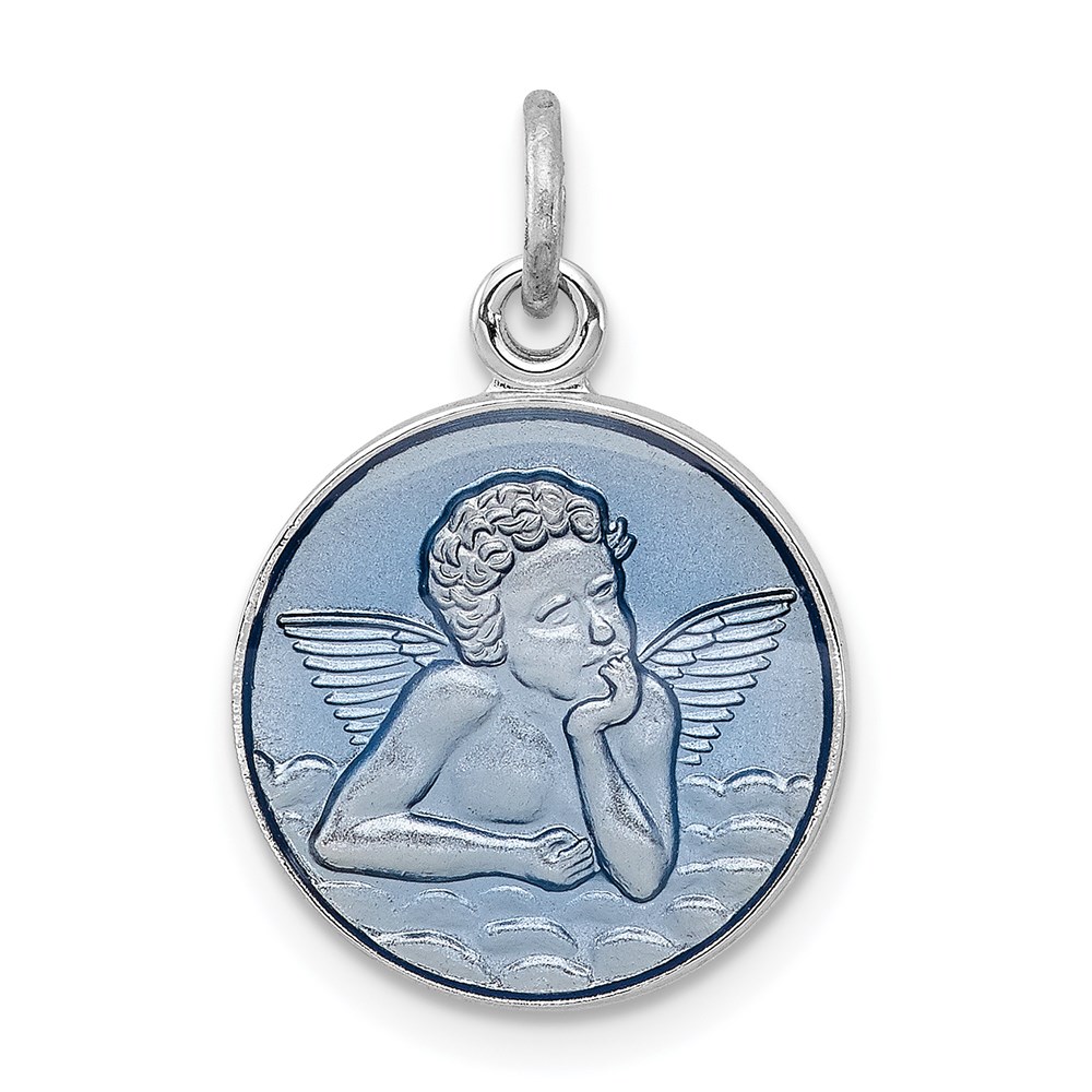 QC3640.jpg Sterling Silver Platinum-plated Blue Epoxy Angel Charm - Image 1