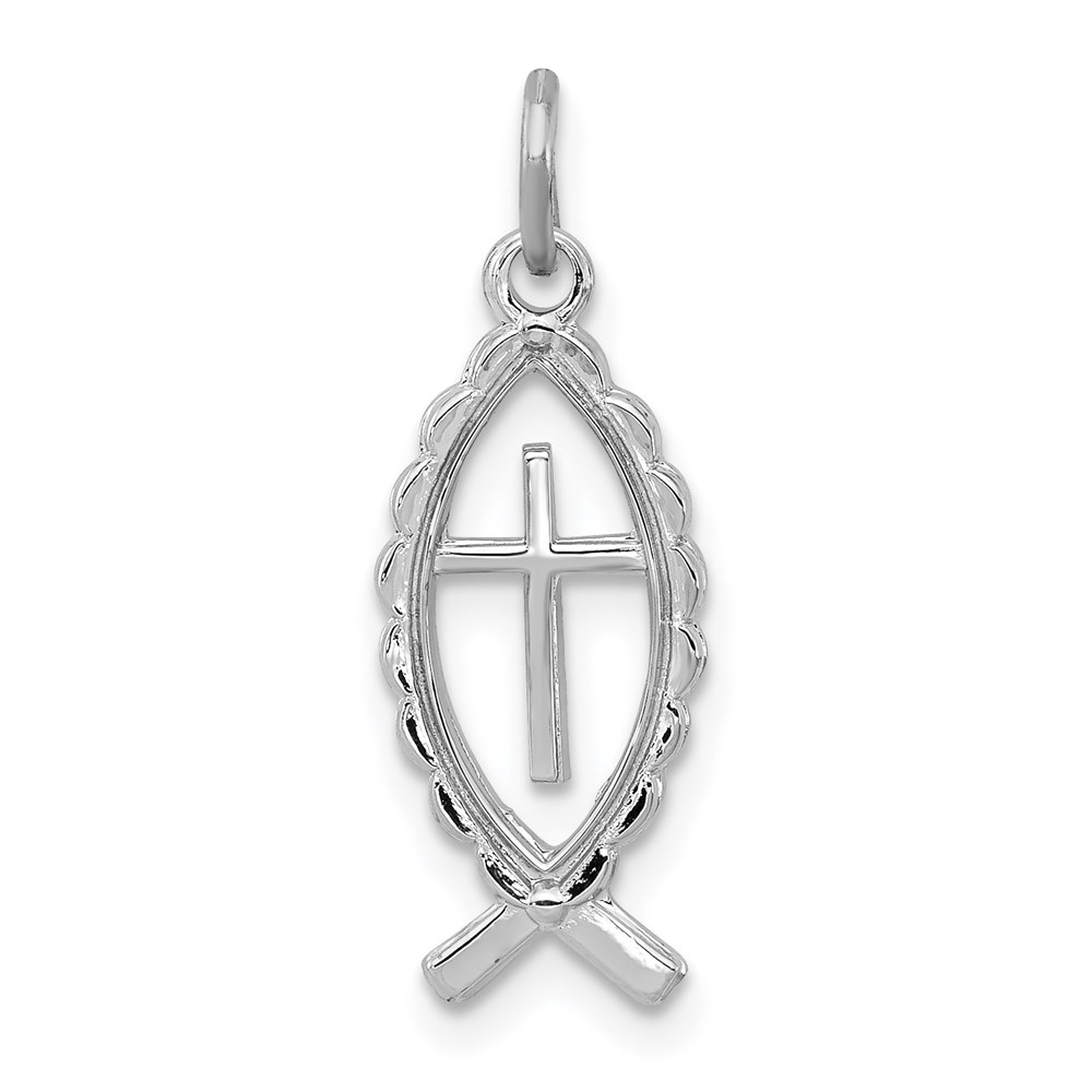QC3684.jpg Sterling Silver Platinum-plated Ichthus Fish Charm - Image 1
