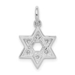 Sterling Silver Rhodium-plated Enameled Blue Star of David Charm - Image 4