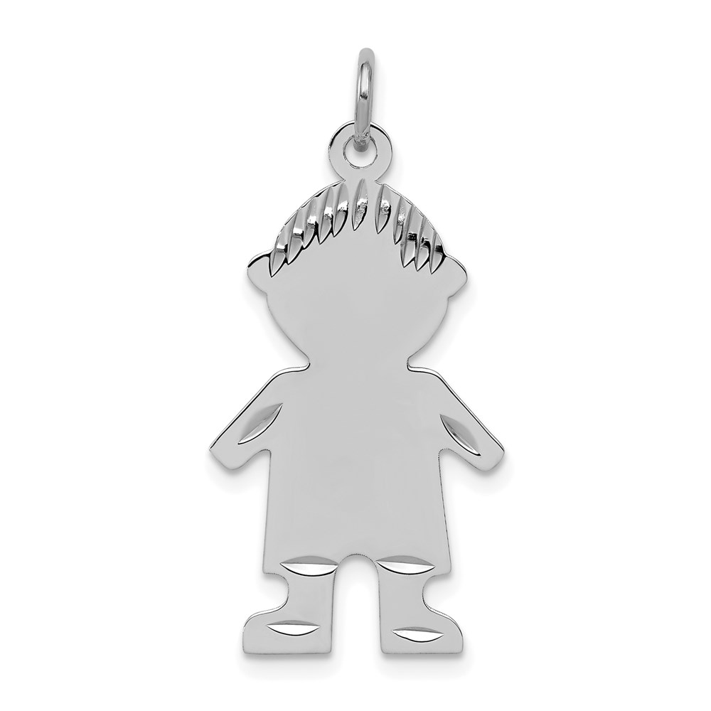 QC38.jpg Sterling Silver Rhodium-plated Engravable Boy Polished Disc Charm - Image 1